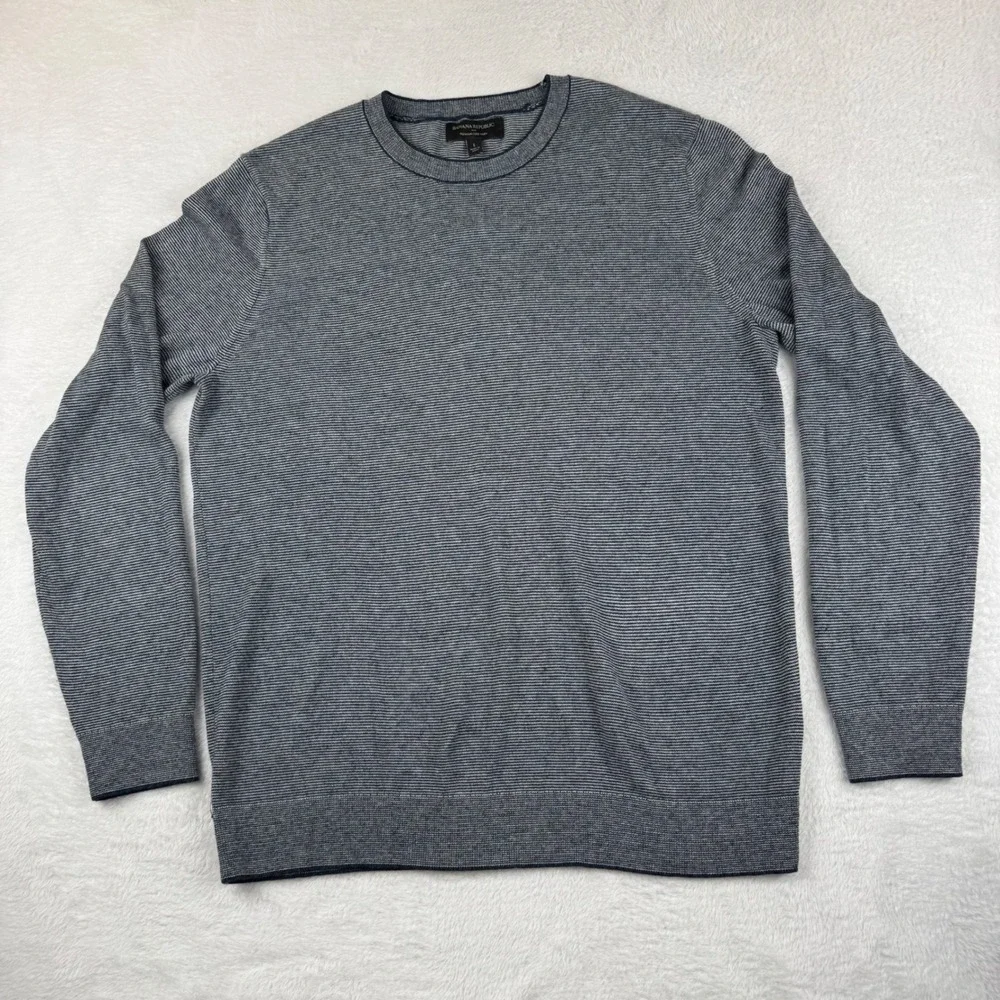 Banana Republic Sweater‎ Mens Large Blue Striped Silk Cashmere Blend Crewneck